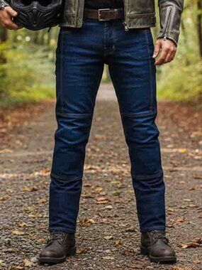 RIDERACT® Men’s Summer Motorcycle Riding Jeans Dark Blue Casual Denim Pants NEW